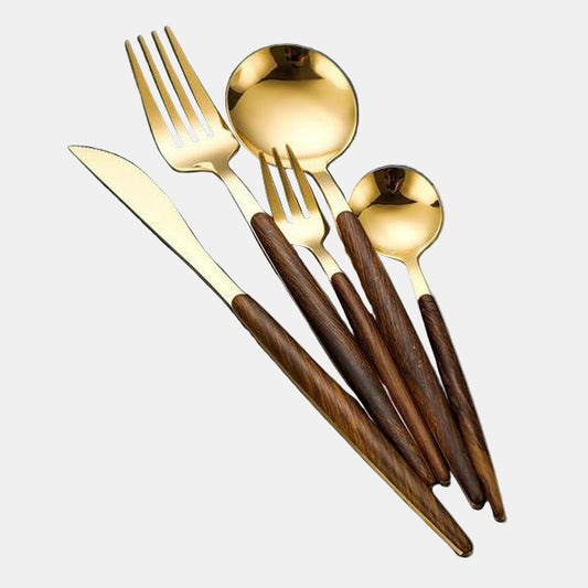 Ensemble de Couverts en Bois Ergonomiques – Design Élégant pour Table Ensembles de couverts Electro Paris Or 6 Ensembles 30 Pièces
