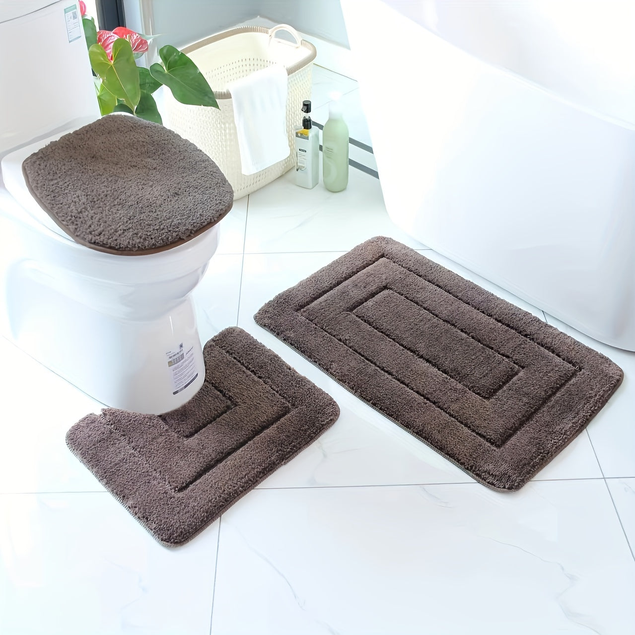 Lot de 3 tapis de bain antidérapants ultra-doux pour une salle de bain sûre et confortable Tapis et paillassons de salle de bain Electro Paris Café