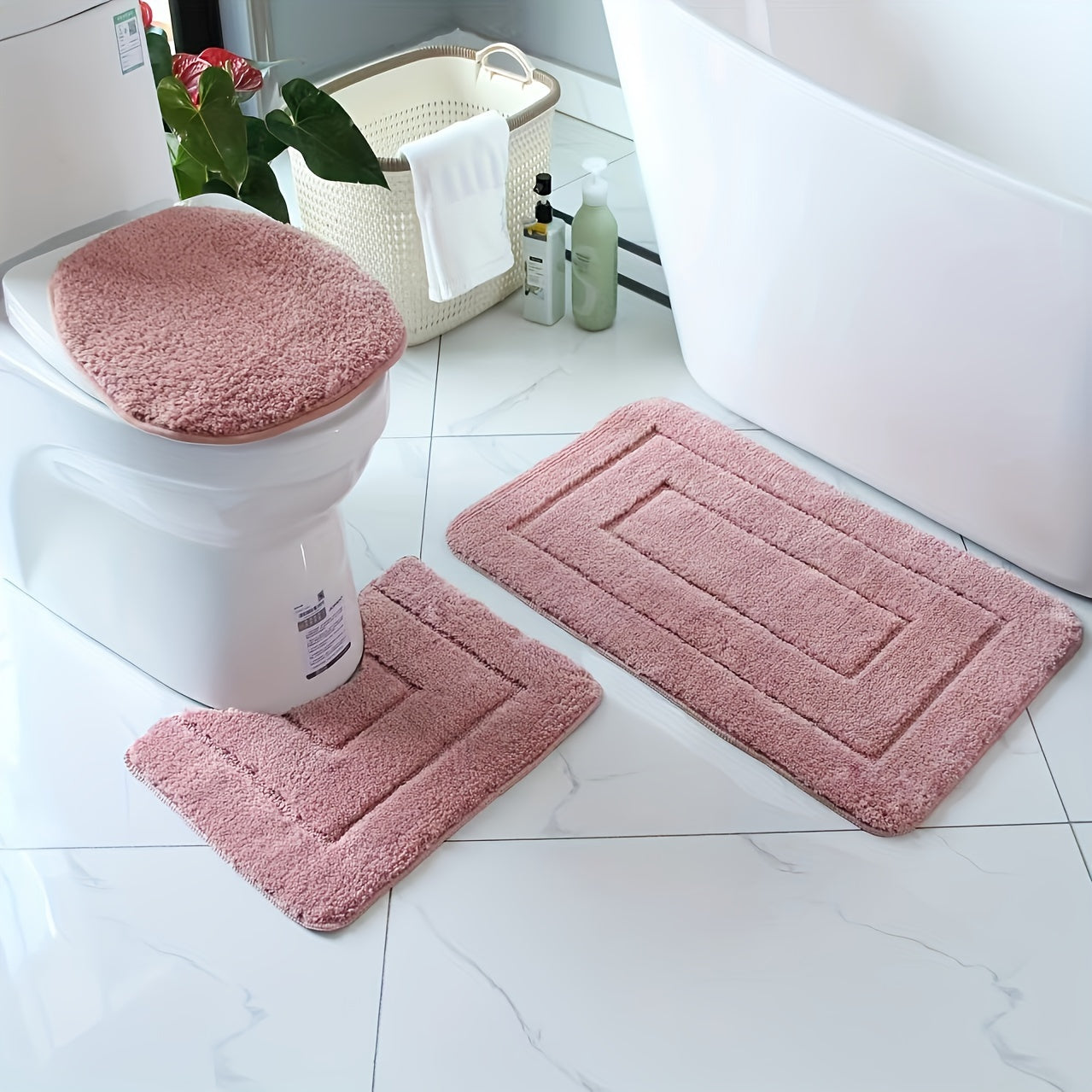 Lot de 3 tapis de bain antidérapants ultra-doux pour une salle de bain sûre et confortable Tapis et paillassons de salle de bain Electro Paris Rose