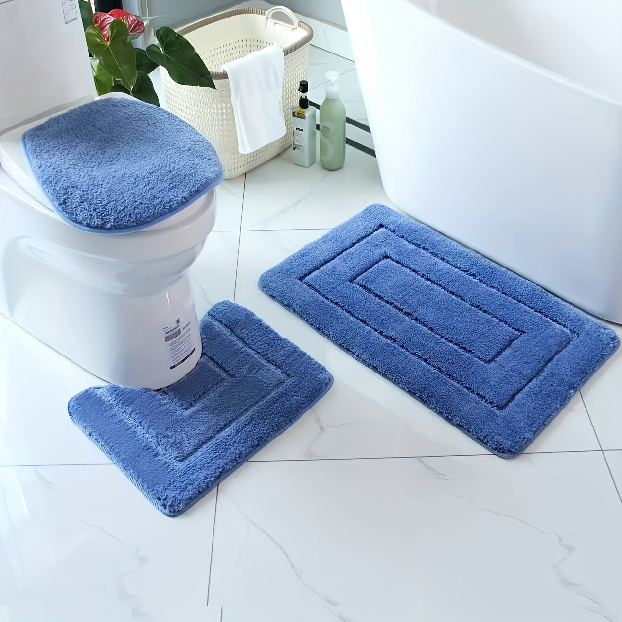 Lot de 3 tapis de bain antidérapants ultra-doux pour une salle de bain sûre et confortable Tapis et paillassons de salle de bain Electro Paris Bleu