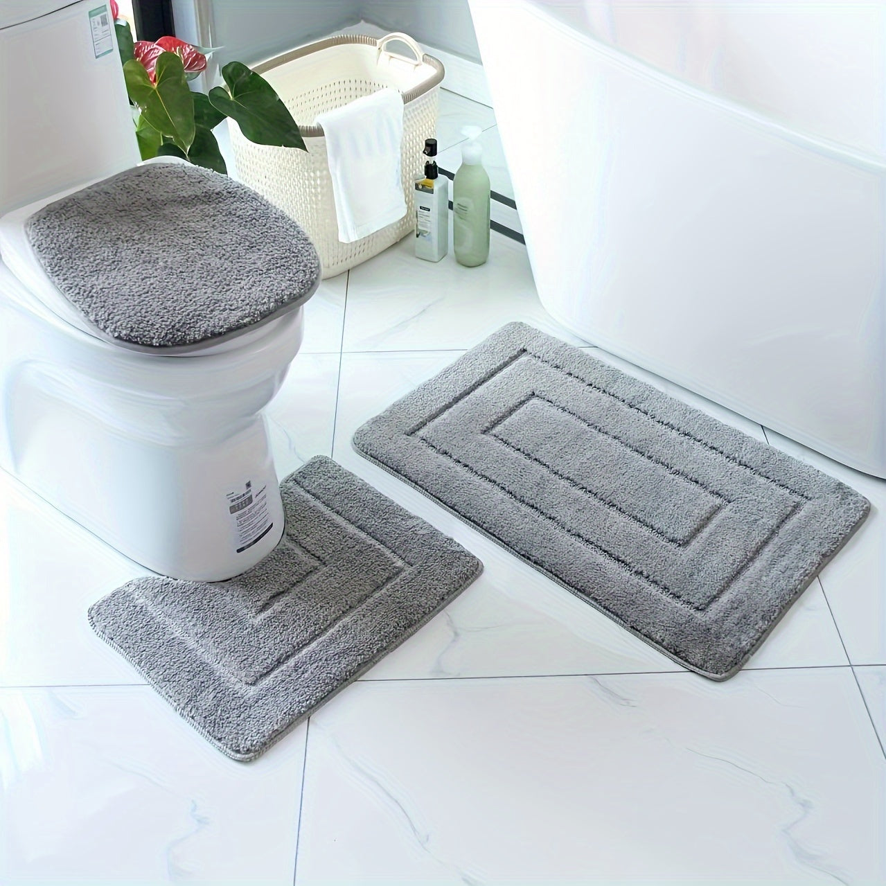 Lot de 3 tapis de bain antidérapants ultra-doux pour une salle de bain sûre et confortable Tapis et paillassons de salle de bain Electro Paris Gris