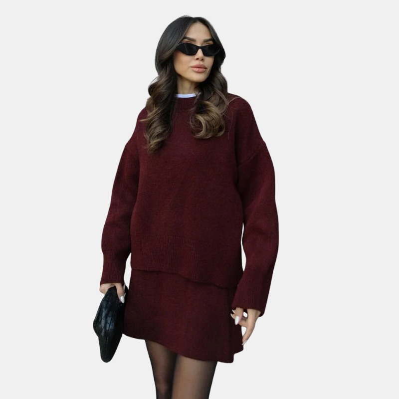 Ensemble en Laine Femme Élégant – Pull Oversize et Jupe Douce pour un Look Automnal Chic Vêtements pour femmes Electro Paris Bordeaux XS