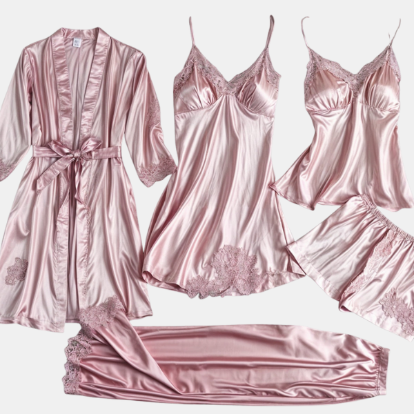 Ensemble de Nuit Élégance – 5 Pièces en Satin Confortable Electro Paris Rose S