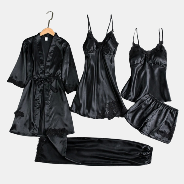 Ensemble de Nuit Élégance – 5 Pièces en Satin Confortable Electro Paris Noir S
