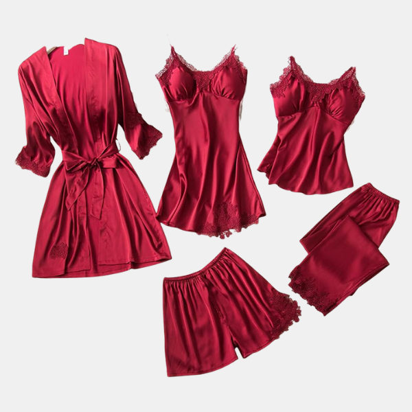 Ensemble de Nuit Élégance – 5 Pièces en Satin Confortable Electro Paris Rouge S