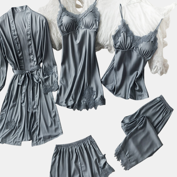 Ensemble de Nuit Élégance – 5 Pièces en Satin Confortable Electro Paris Gris S