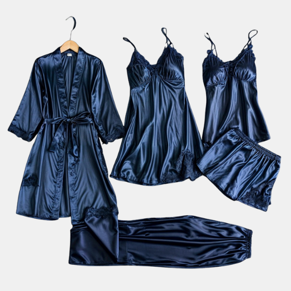 Ensemble de Nuit Élégance – 5 Pièces en Satin Confortable Electro Paris Bleu marine S