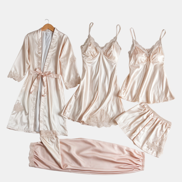Ensemble de Nuit Élégance – 5 Pièces en Satin Confortable Electro Paris Beige S
