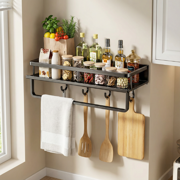 Étagère Murale de Cuisine – Métal Noir Moderne Kitchenware Electro Paris 30 cm avec porte