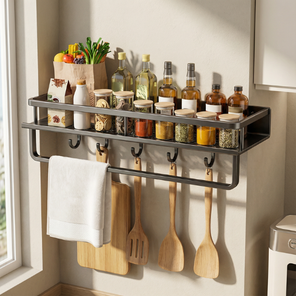 Étagère Murale de Cuisine – Métal Noir Moderne Kitchenware Electro Paris 40 cm avec porte