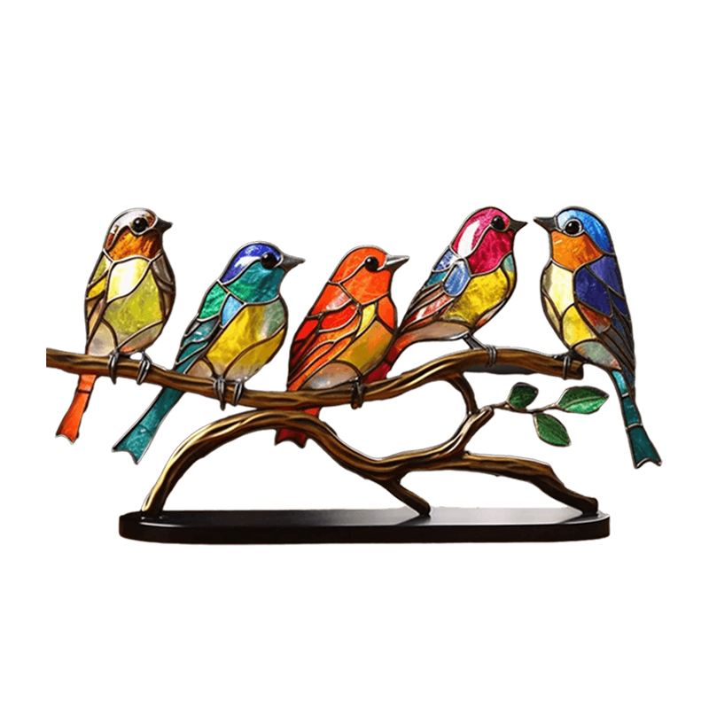 Décoration Sculpture d’Oiseaux Colorés en Verre Imitation Vitrail – Pièce Artistique Lumineuse pour Intérieur Sculpture Electro Paris
