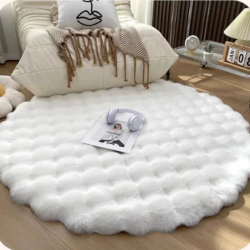 Tapis Doux Rond Nordique Moelleux et Ultra Doux Rugs Electro Paris Blanc 80X80CM