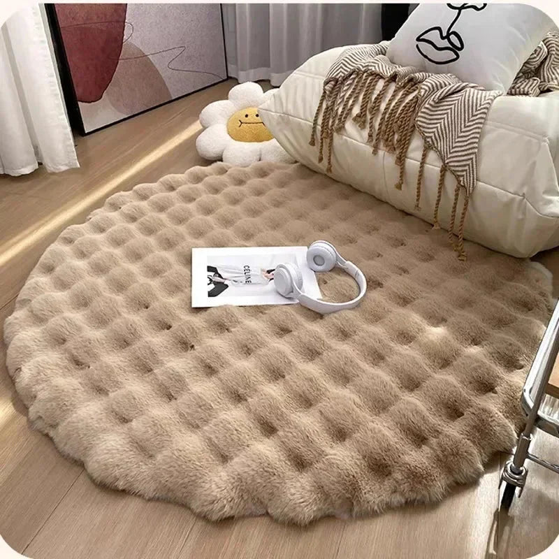 Tapis Doux Rond Nordique Moelleux et Ultra Doux Rugs Electro Paris Beige 80X80CM