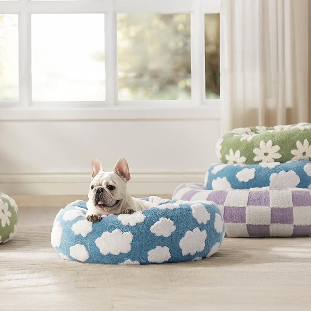 Panier Orthopédique pour Animaux avec Motif Floral Élégant à Damier Pet Beds & Cushions Electro Paris