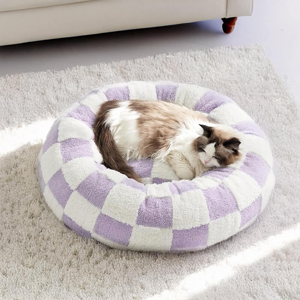 Panier Orthopédique pour Animaux avec Motif Floral Élégant à Damier Pet Beds & Cushions Electro Paris Violette S