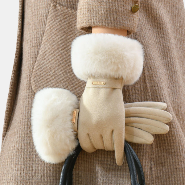 Gants Ajustés avec Sangle et Finition Fourrure Gloves Electro Paris Beige