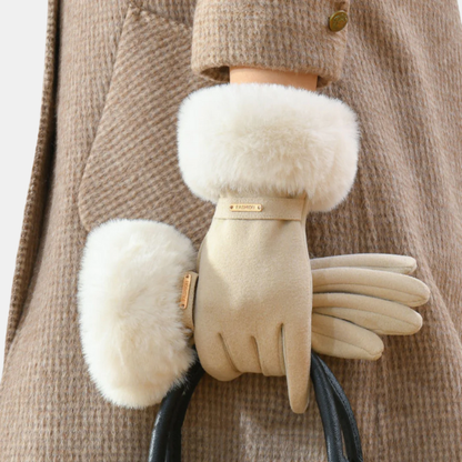 Gants Ajustés avec Sangle et Finition Fourrure Gloves Electro Paris Beige
