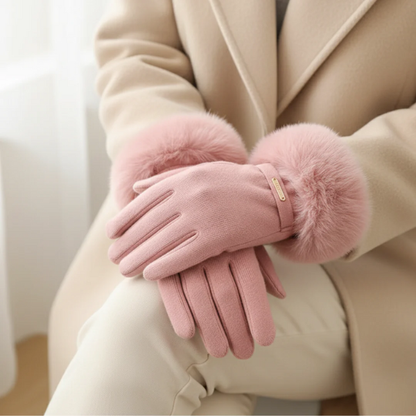 Gants Ajustés avec Sangle et Finition Fourrure Gloves Electro Paris Rose