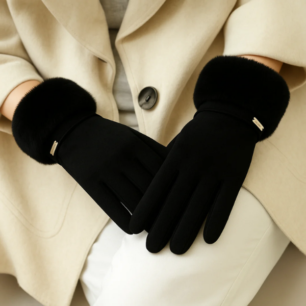 Gants Ajustés avec Sangle et Finition Fourrure Gloves Electro Paris Noir