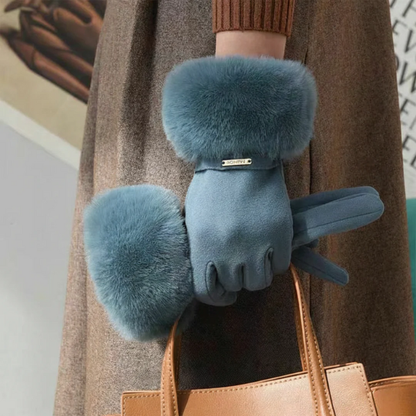 Gants Ajustés avec Sangle et Finition Fourrure Gloves Electro Paris Bleu