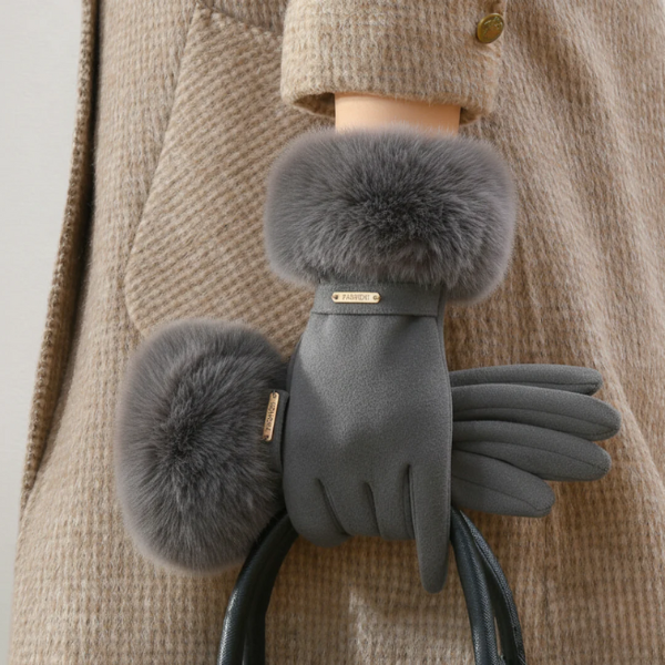 Gants Ajustés avec Sangle et Finition Fourrure Gloves Electro Paris Gris
