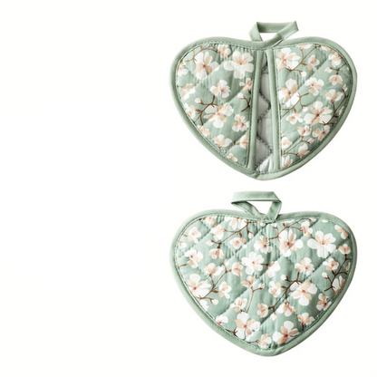 Gants de Cuisine Cœur – Protection Thermique Douce et Pratique Oven Mitts & Pot Holders Electro Paris Vert clair - 2 pcs/ensemble