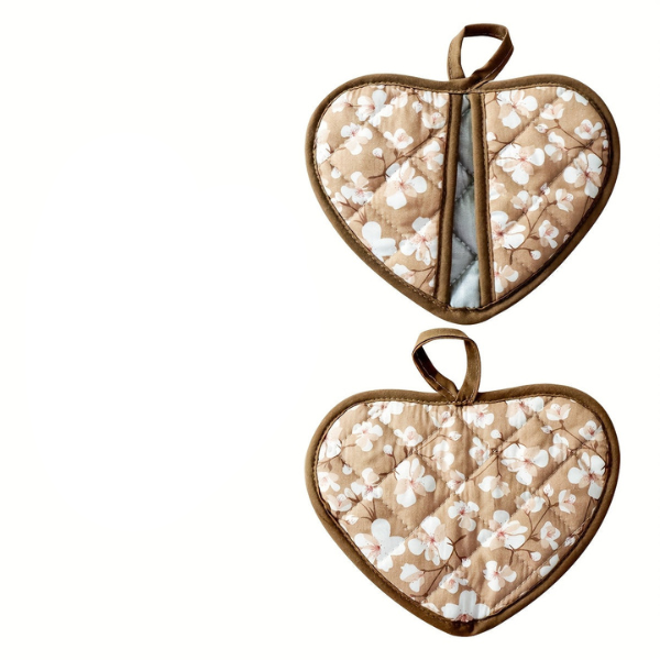 Gants de Cuisine Cœur – Protection Thermique Douce et Pratique Oven Mitts & Pot Holders Electro Paris Marron - 2 pcs/ensemble