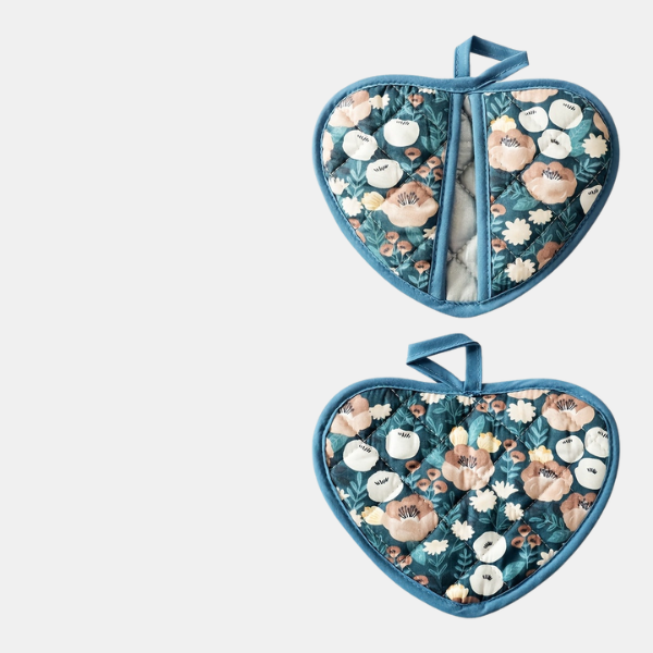 Gants de Cuisine Cœur – Protection Thermique Douce et Pratique Oven Mitts & Pot Holders Electro Paris Bleu - 2 pcs/ensemble