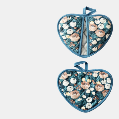 Gants de Cuisine Cœur – Protection Thermique Douce et Pratique Oven Mitts & Pot Holders Electro Paris Bleu - 2 pcs/ensemble