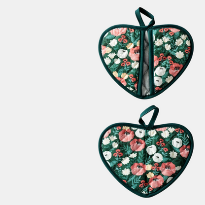 Gants de Cuisine Cœur – Protection Thermique Douce et Pratique Oven Mitts & Pot Holders Electro Paris Vert foncé - 2 pcs/ensemble