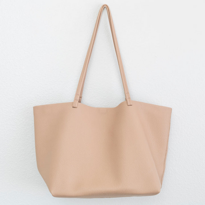 Grand Sac Fourre-Tout pour Femme – Sac d'Épaule en Cuir PU pour le Travail et le Voyage Sacs fourre-tout Electro Paris Beige