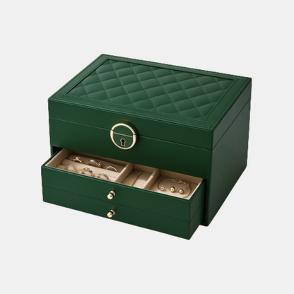 Grande Boîte à Bijoux en Cuir avec Tiroirs – Organisateur à 3 Niveaux pour Bagues et Colliers Organisateurs de bijoux Electro Paris Vert
