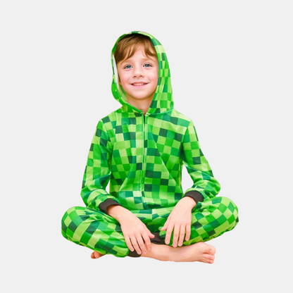 Grenouillère Verte Style Pixelisé pour Enfants – Pyjama Combinaison à Capuche pour Gamers Costumes Electro Paris Vert 5-6 ans