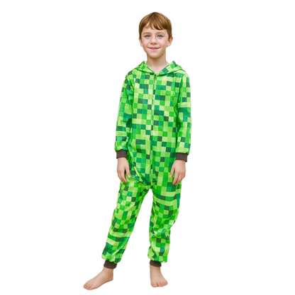 Grenouillère Verte Style Pixelisé pour Enfants – Pyjama Combinaison à Capuche pour Gamers Costumes Electro Paris