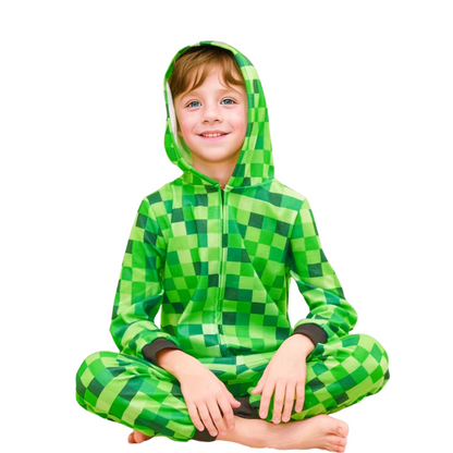 Grenouillère Verte Style Pixelisé pour Enfants – Pyjama Combinaison à Capuche pour Gamers Costumes Electro Paris Vert 7-8 ans