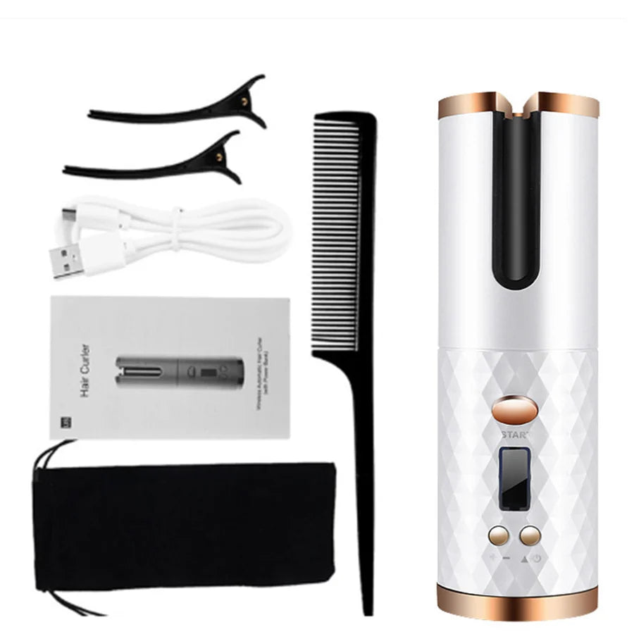 Styler Sans Fil Pour Boucles Parfaites Et Waves Définies Avec Contrôle LCD Et Chauffe Rapide Hair styling tool Electro Paris Blanc