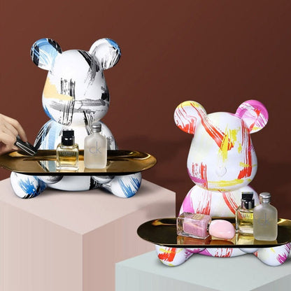 Sculpture Décorative Ours Graffiti avec Plateau en Résine Sculptures Electro Paris