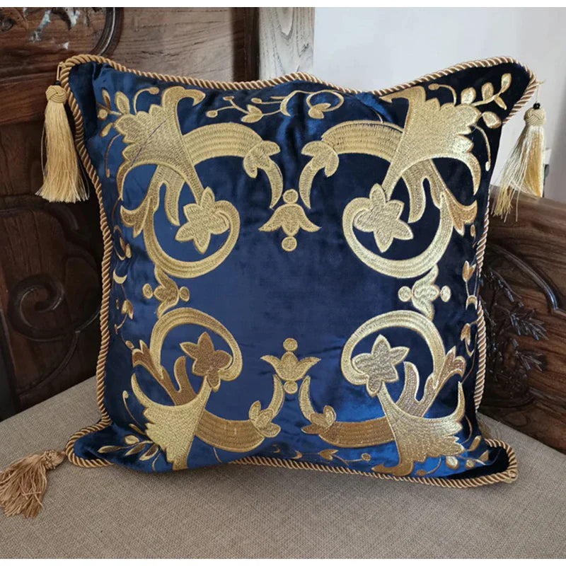 Taie D’oreiller En Velours Brodé Avec Motif Floral Pour Décoration Élégante Et Confort Pillow cover Electro Paris Bleu 45x45cm