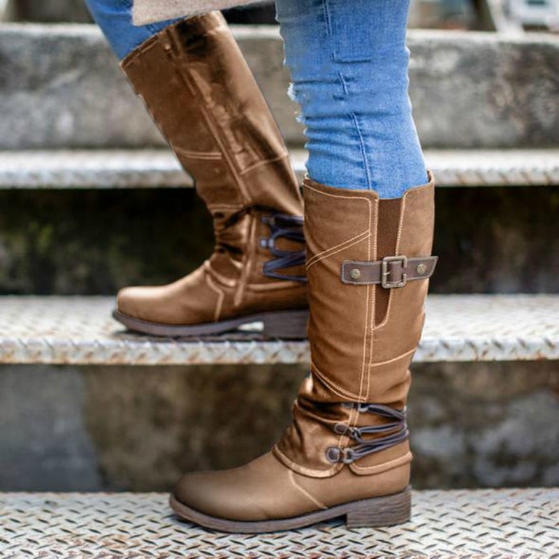 Bottes Vintage en Cuir pour Femme avec Fermeture Éclair Latérale Boots Electro Paris Brun 35