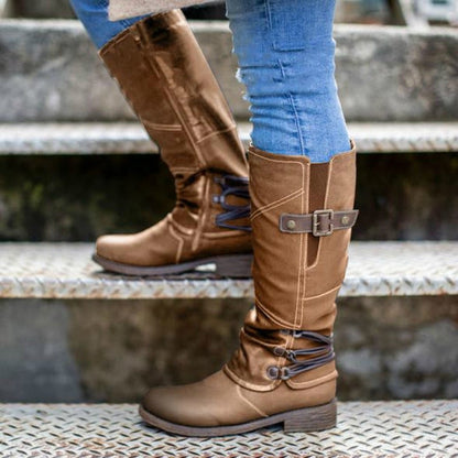 Bottes Vintage en Cuir pour Femme avec Fermeture Éclair Latérale Boots Electro Paris Brun 35