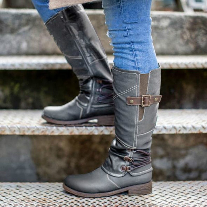 Bottes Vintage en Cuir pour Femme avec Fermeture Éclair Latérale Boots Electro Paris Gris 35