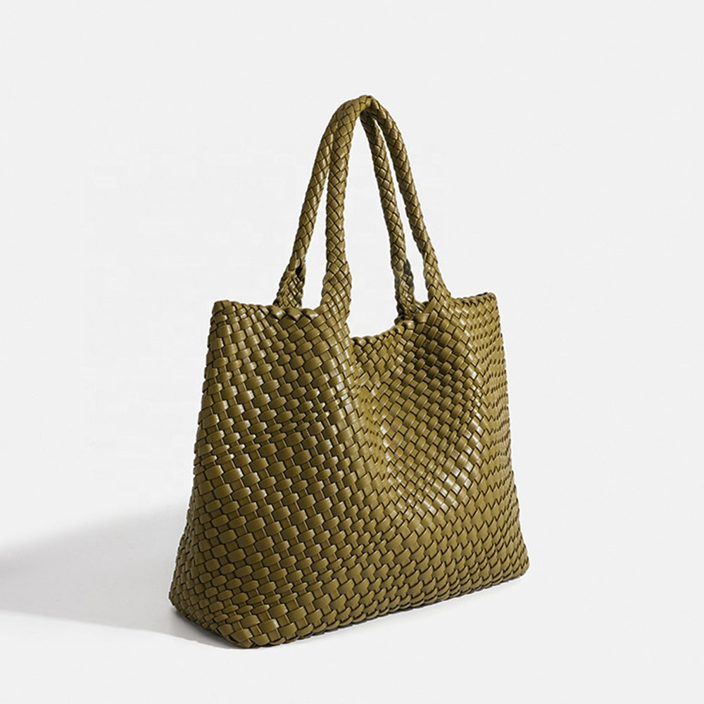 Sac Fourre-Tout Tissé Luxe Elara En Cuir Végétal Pour Style Élégant Et Voyage Quotidien Women's bag Electro Paris Vert olive