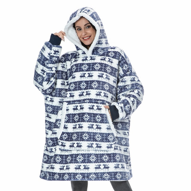 Couverture À Capuche Ultra Douce En Polaire Et Laine Pour Confort Et Chaleur À La Maison Black Friday Deal Loungewear Electro Paris Blauw Hert