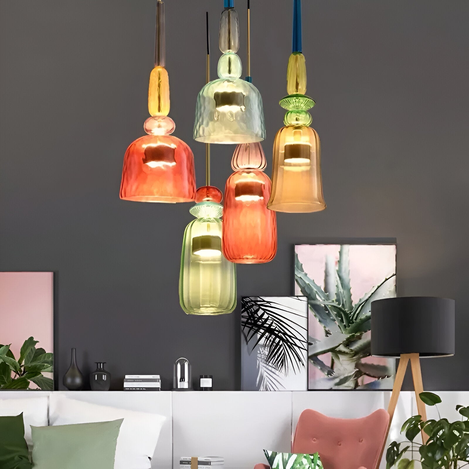 Suspension Lumineuse Multicolore En Verre Pour Chambre D’Enfants Avec LED Apaisante Pendant Lights Electro Paris
