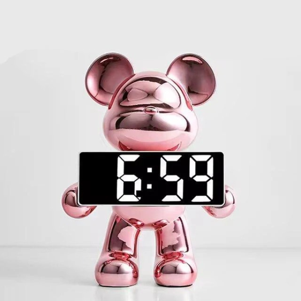 Horloge Numérique Design Ours – Résine Chromée Electro Paris Chrome Rose