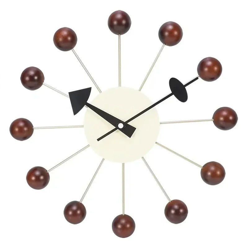 Horloge Murale en Métal Moderne avec Boules en Bois Colorées Horloges murales Electro Paris Couleur bois foncé
