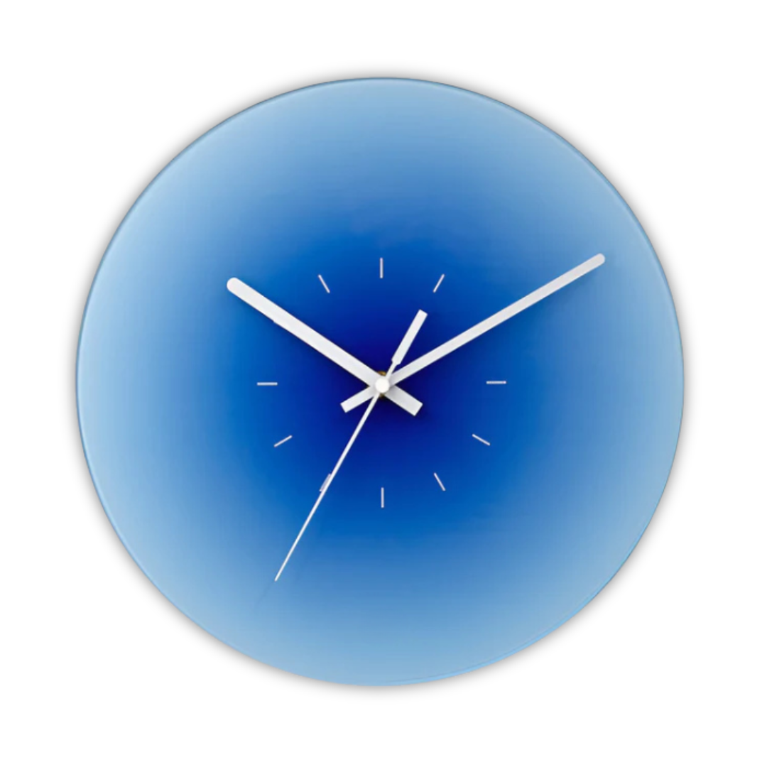 Horloge Murale Moderne en Verre avec Design Coucher de Soleil – Horloge Décorative Silencieuse de 30 cm pour Salon Horloges murales Electro Paris Bleu Sans chiffres