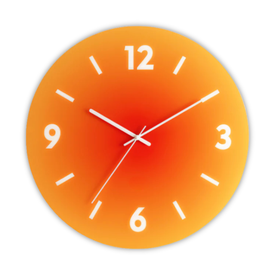 Horloge Murale Moderne en Verre avec Design Coucher de Soleil – Horloge Décorative Silencieuse de 30 cm pour Salon Horloges murales Electro Paris Orange Avec chiffres