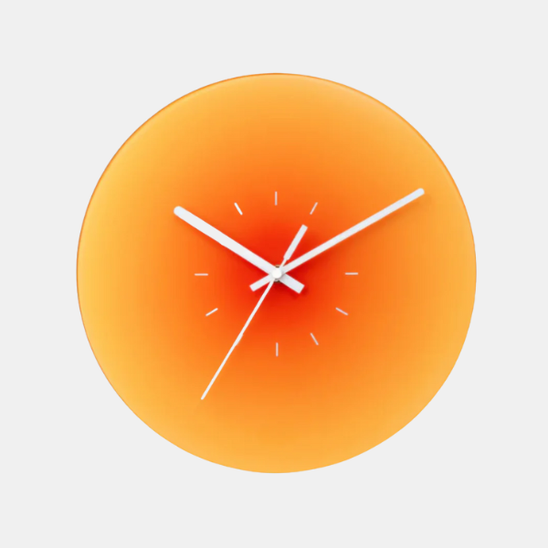 Horloge Murale Moderne en Verre avec Design Coucher de Soleil – Horloge Décorative Silencieuse de 30 cm pour Salon Horloges murales Electro Paris Orange Sans chiffres