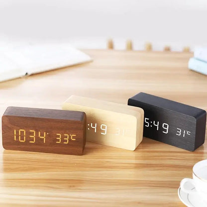 Horloge Numérique LED en Bois – Design Naturel avec Heure Température & Alarme Horloges Electro Paris